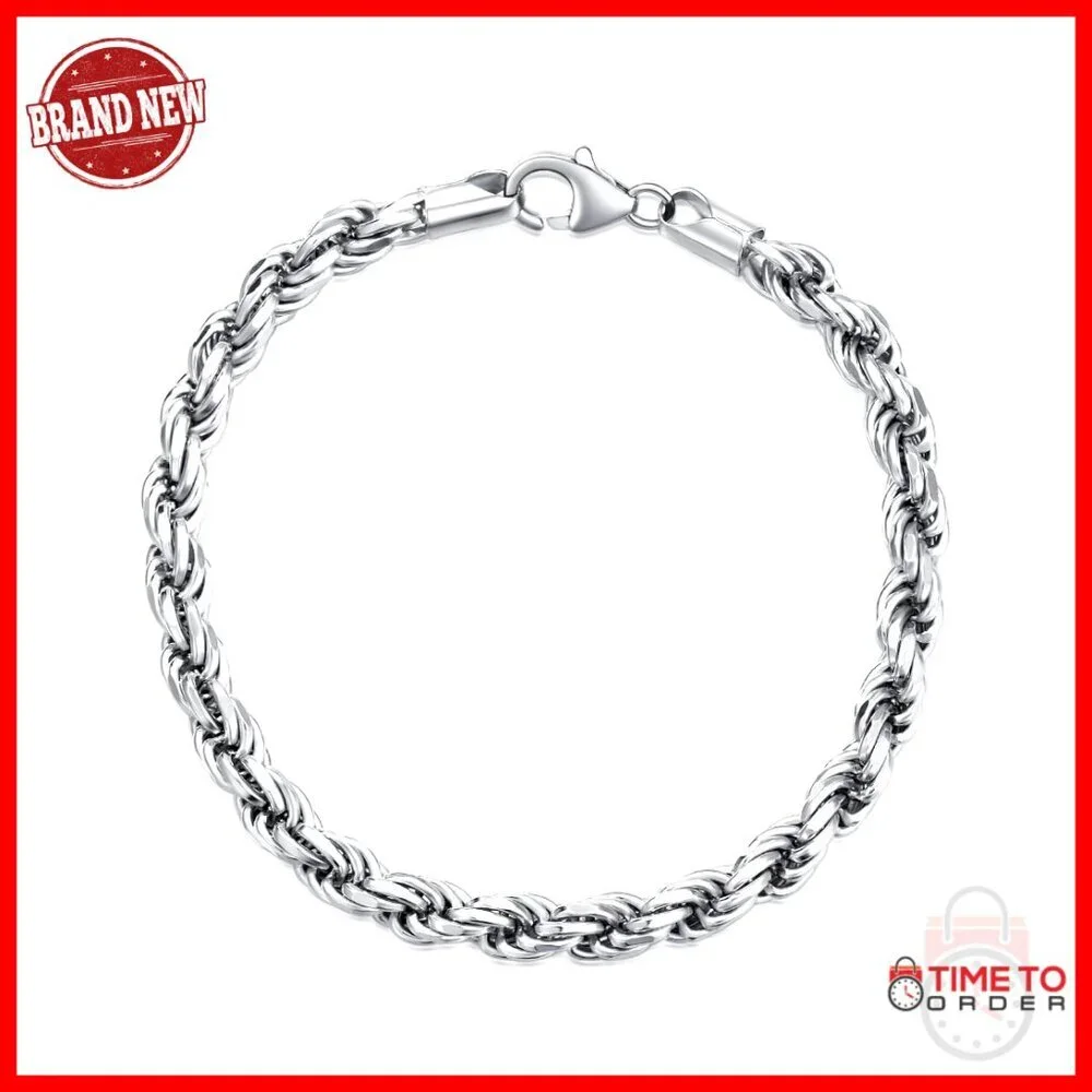 5mm Sterling Silver Rope Chain Bracelet Lobster Clasp 7/8/9 Inch